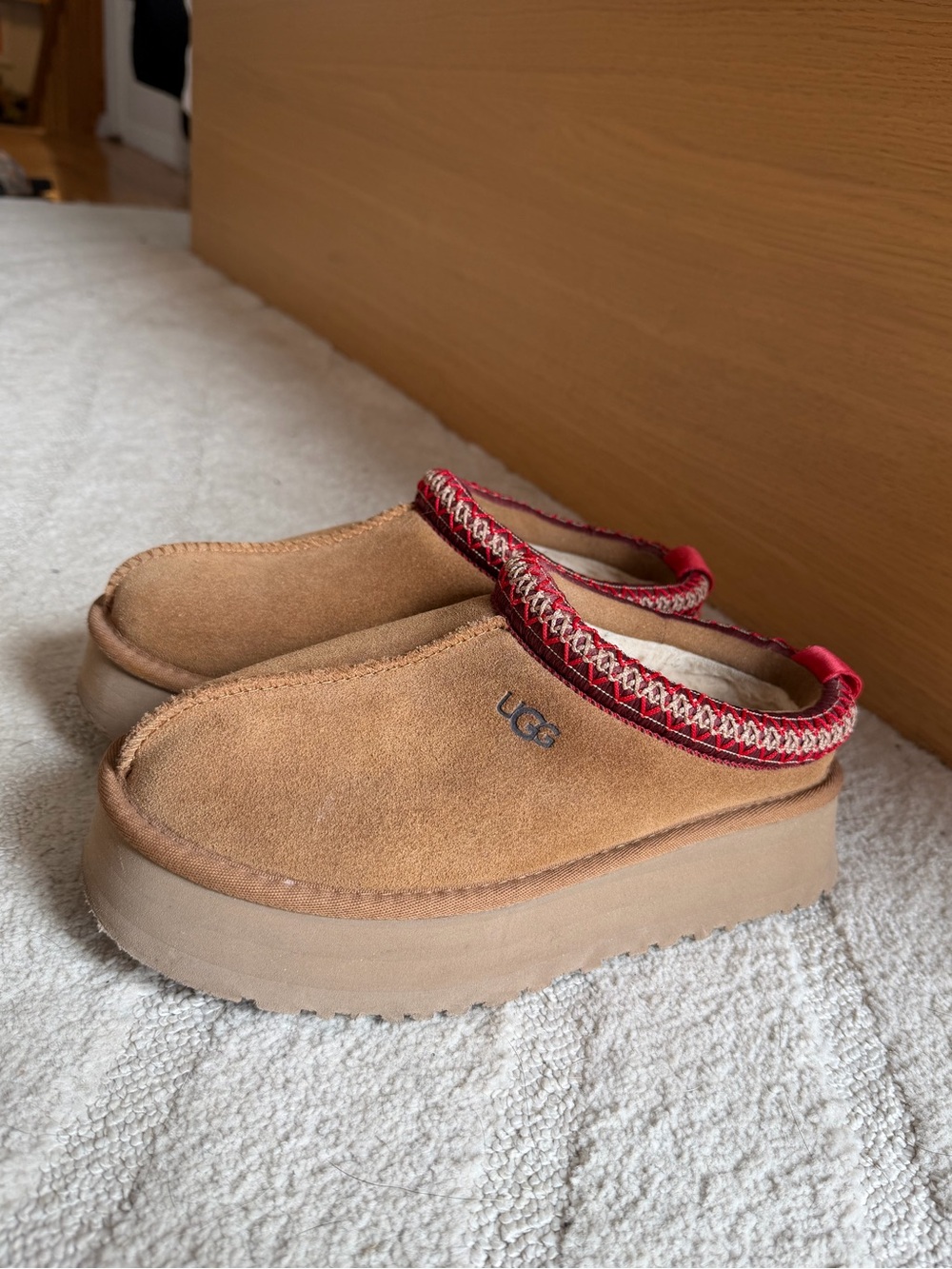 UGG Chestnut Suede Platform Slippers